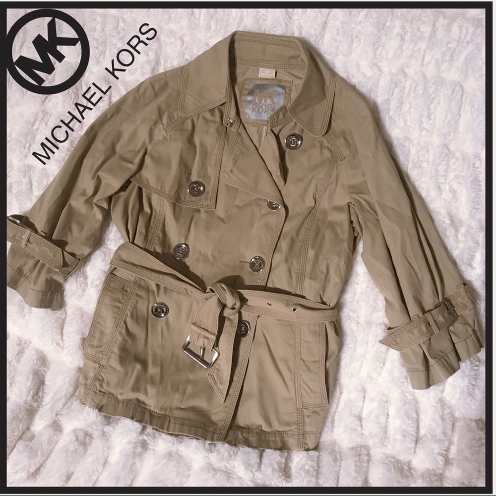Michael Kors Tan 3/4 Sleeve Belted Trench Coat!